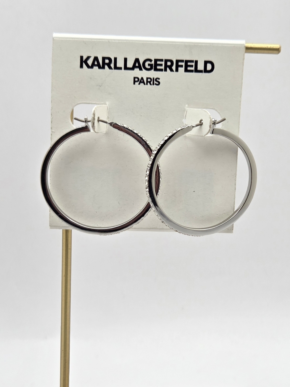 NWT Karl Lagerfeld Paris Silver Rhinestone Crystal Hoop Earrings 1.75"